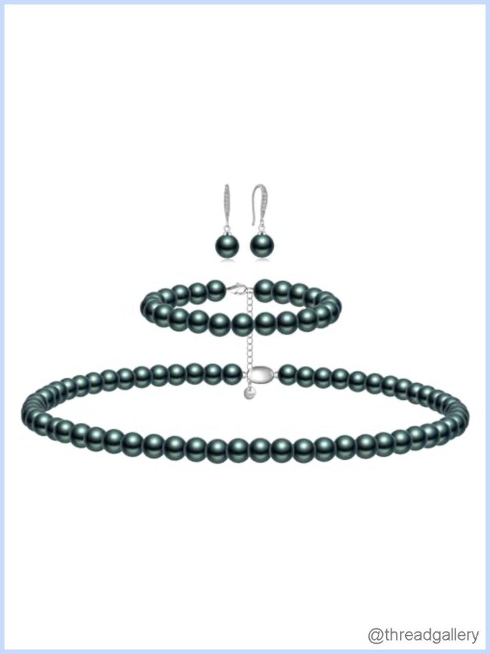 8mm Round Shell Pearl Jewelry Set Necklace Bracelet Earrings Stainless Steel